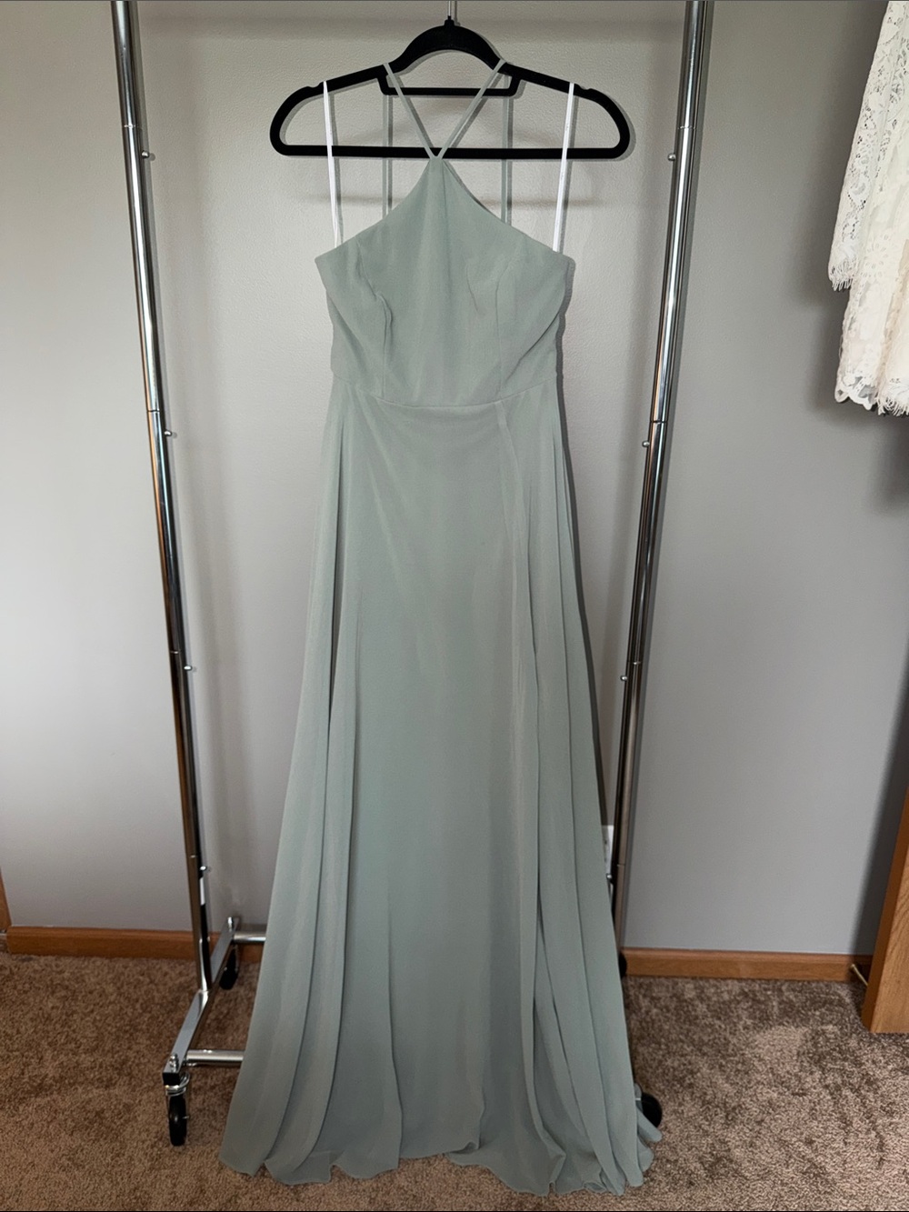 Lulu's Sage Green Strapless Chiffon Maxi Dress